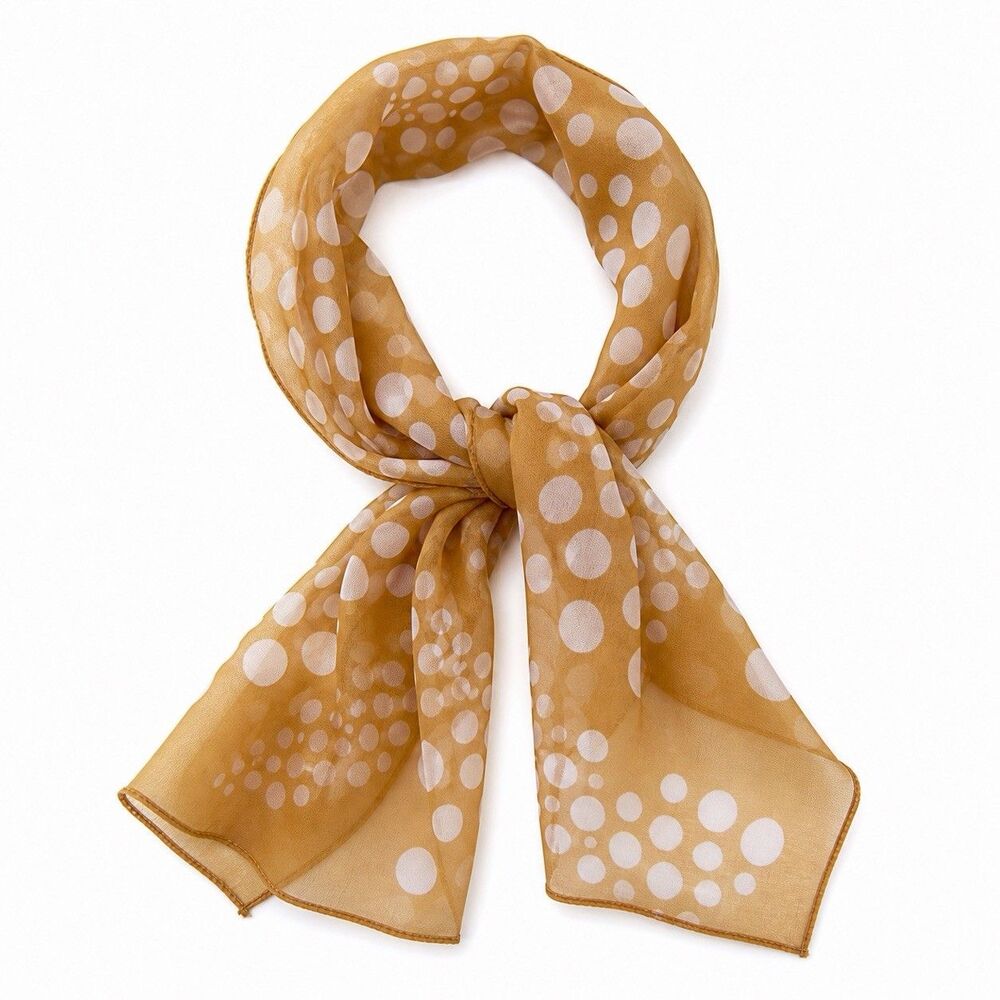 Vintage 1950s Polka Dot Sheer Scarf Hair Neck Scarf Neckerchief Tan Retro 1970s